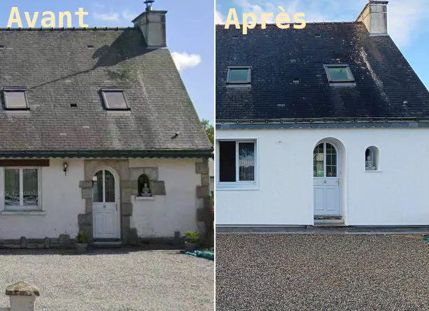 Avant-après du chantier d'isolation par l'extérieur à Peillac